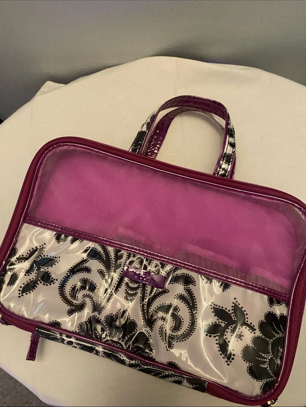Purple Floral Travel Cosmetic Case with Clear Organizer Panel